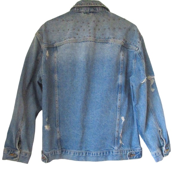 Free People Jean Jacket Distressed Studded Trucker Jacket - Picture 4 of 10